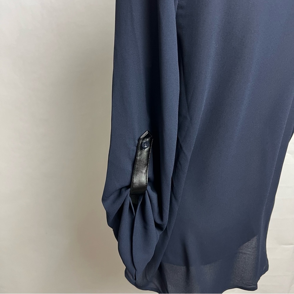 Stitch Fix 41 Hawthorn Woodling Faux Leather Detail Blouse Sz Small Semi Sheer - Picture 5 of 14
